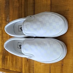 True White Checkerboard Vans Slip-ons